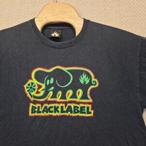 Vintage Y2K Black Label Skateboards T-Shirt Mens Large Elephant Rasta Skater 90s